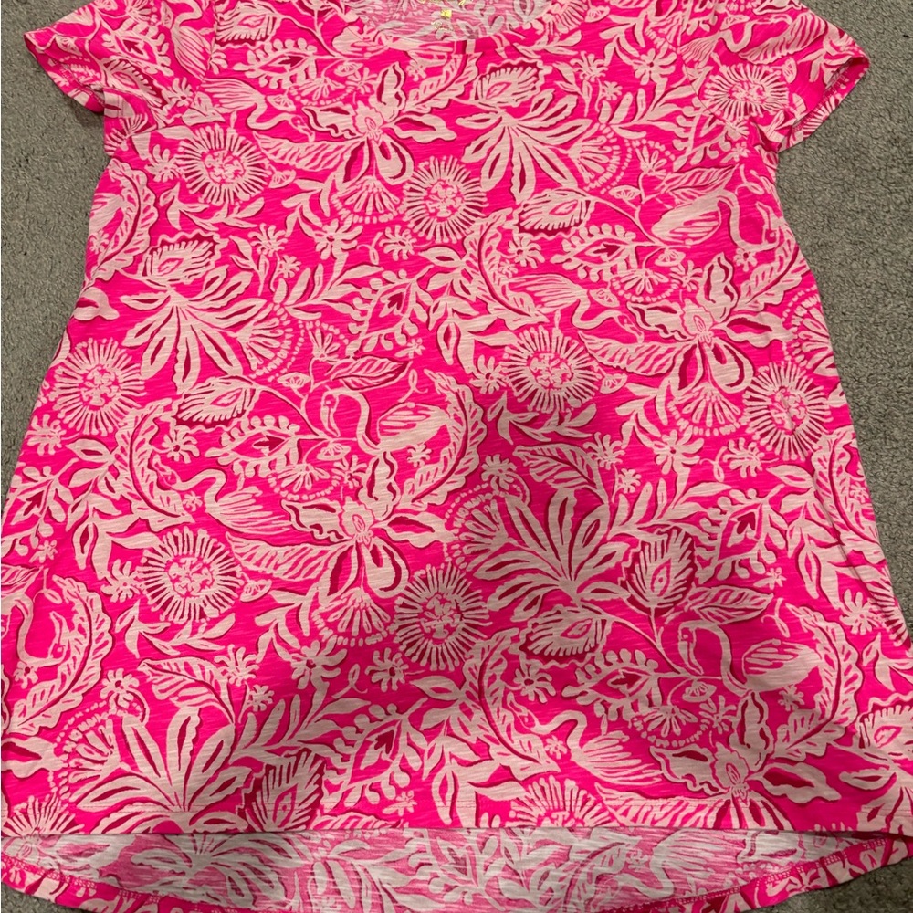 Lilly Pulitzer Pink and White Floral Short Sleeve Tee